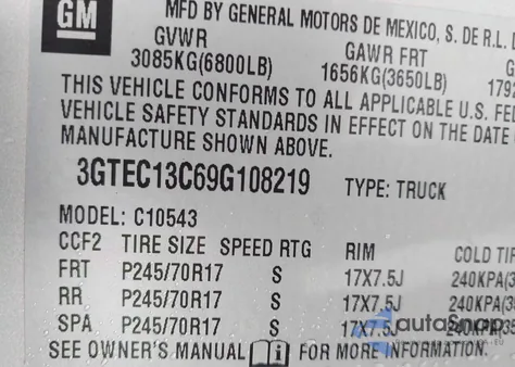 2009 GMC Sierra 1500 Sl из США, поврежденный, VIN 3GTEC13C69G108219